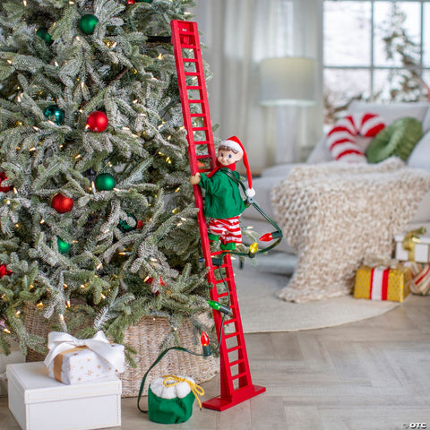 43" Animated Ladder Climbing Elf Christmas Decoration