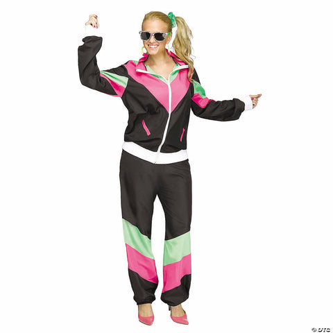 Women’s Multicolor 80’s Track Suit Costume - Medium-Large 10-14 | Horror-Shop.com