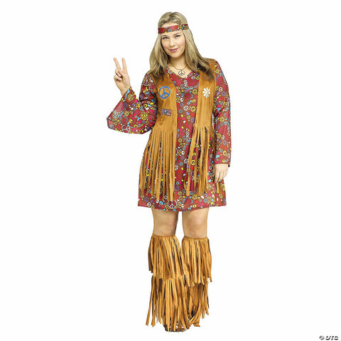 Women’s Multicolor Peace & Love Hippie Costume - Plus Size 16W-20W