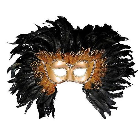 Women's Gold Half Mask with Feathers