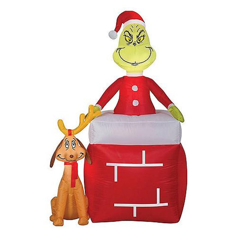 Airblown Grinch Out of Chimney with Max Medume Inflatable Scene - Dr. Seuss