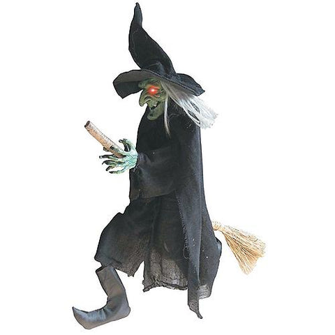 42" Flying Green-Faced Witch On A Broom